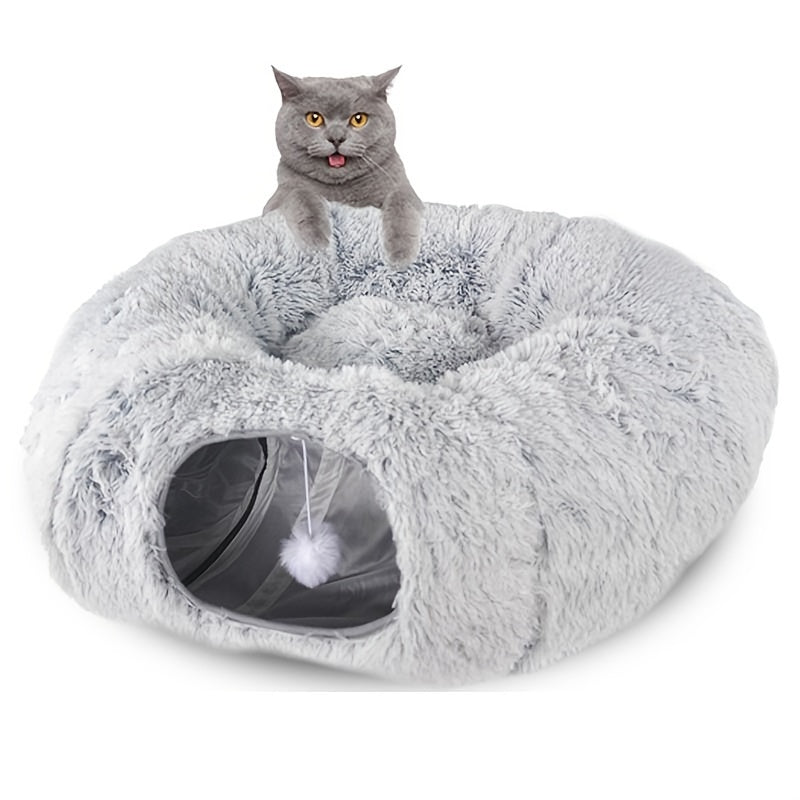 Winter Cat Nest Cat Tunnel Round Plush Warm Pet Nest Foldable Cat Tunnel Kennel