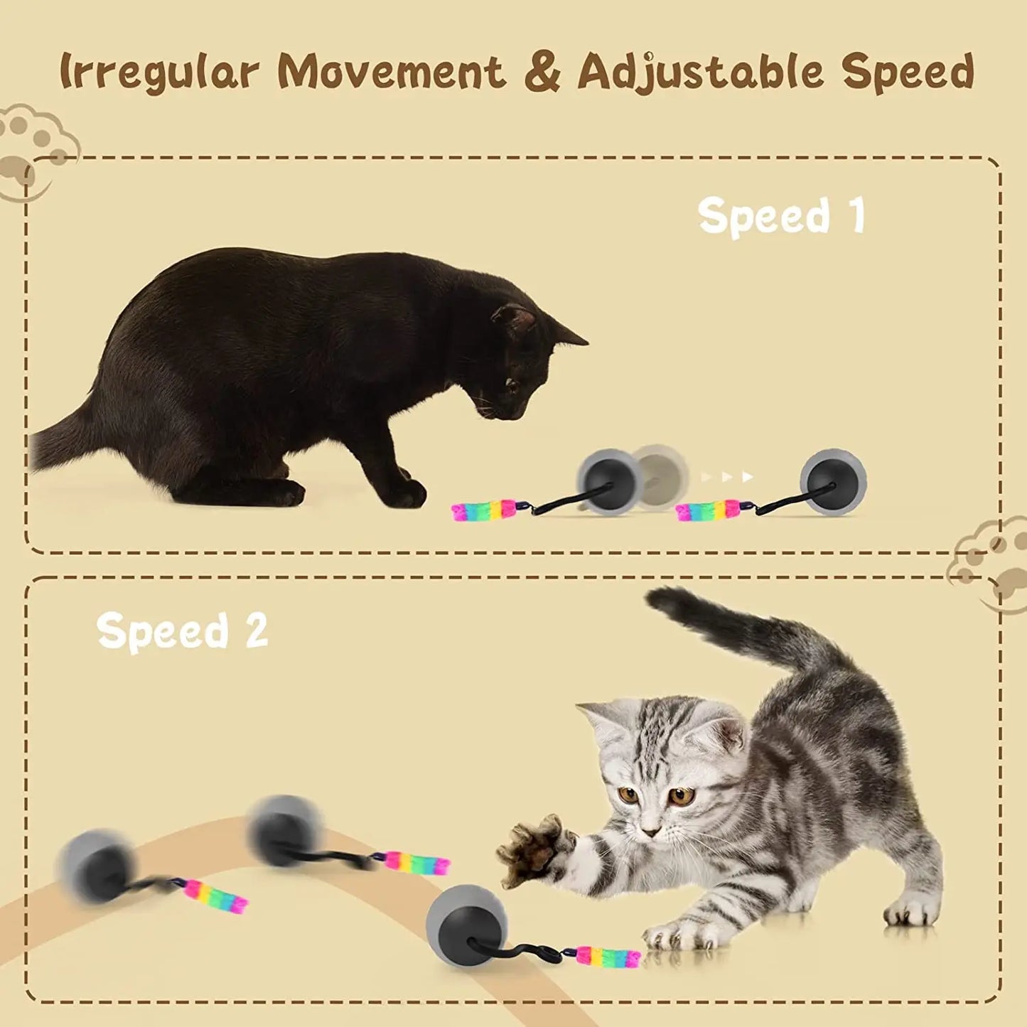 Automatic Moving Cat Ball Toys LED, Two Speeds, Cat Toy Without Noise