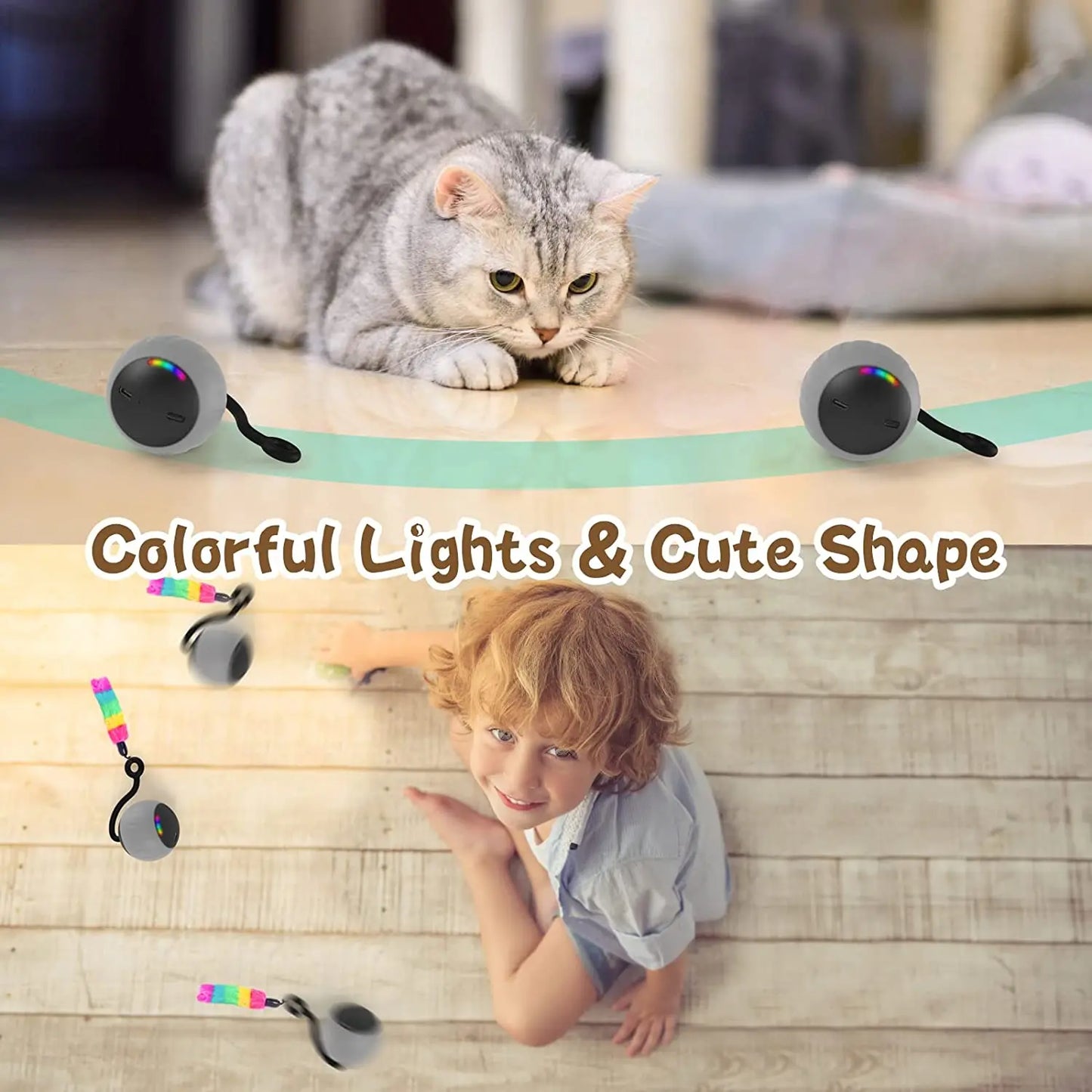 Automatic Moving Cat Ball Toys LED, Two Speeds, Cat Toy Without Noise