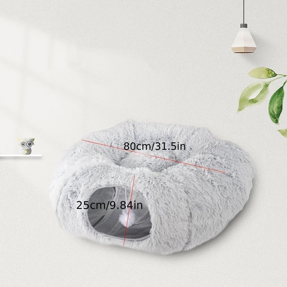 Winter Cat Nest Cat Tunnel Round Plush Warm Pet Nest Foldable Cat Tunnel Kennel